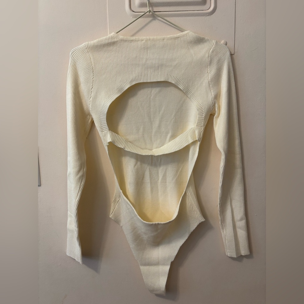 LBLC The Label White Open-Back Ribbed Bodysuit Small NWT - Picture 3 of 4